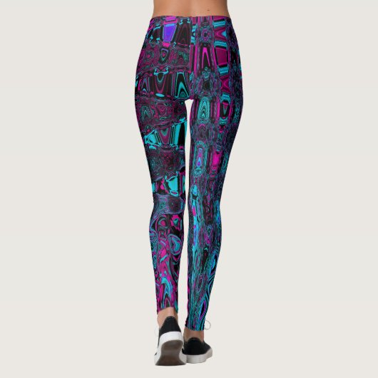 Retro Aqua Magenta und Abstrakte Schwarze Waves Leggings (Rückseite)