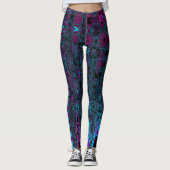Retro Aqua Magenta und Abstrakte Schwarze Waves Leggings (Vorderseite)