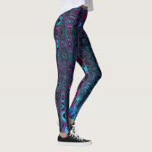 Retro Aqua Magenta und Abstrakte Schwarze Waves Leggings (Rechts)