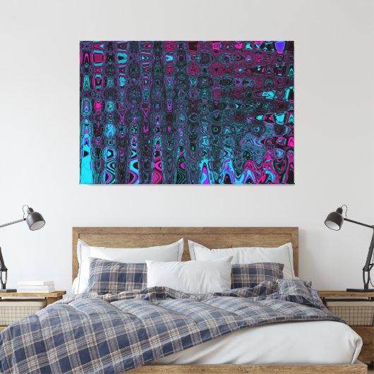 Retro Aqua Magenta und Abstrakte Schwarze Waves Leinwanddruck (Insitu (Schlafzimmer))