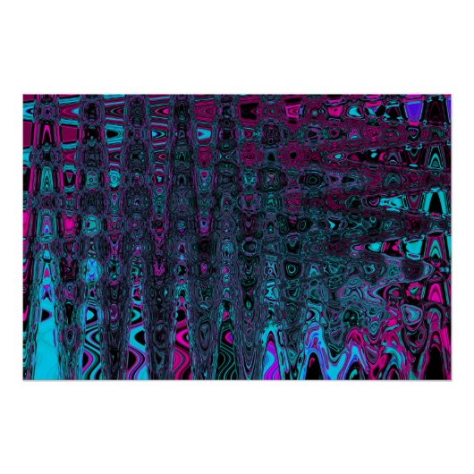 Retro Aqua Magenta und Abstrakte Schwarze Waves Poster (Vorderseite)