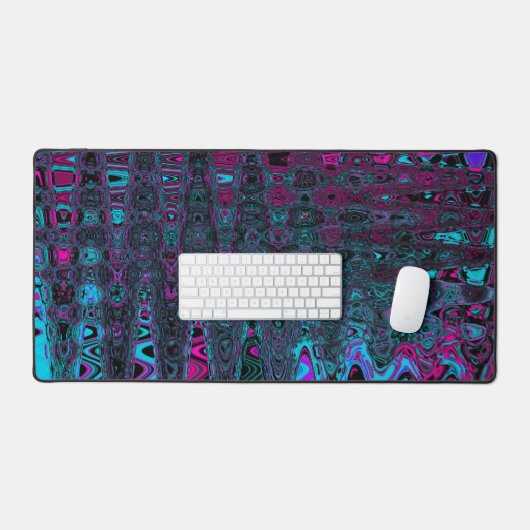 Retro Aqua Magenta und Abstrakte Schwarze Waves Schreibtischunterlage (Tastatur & Maus)