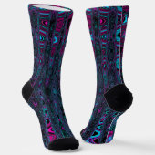 Retro Aqua Magenta und Abstrakte Schwarze Waves Socken (Gewinkelt)