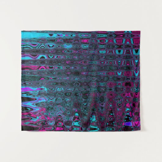 Retro Aqua Magenta und Abstrakte Schwarze Waves Wandteppich (Vorderseite (Horizontal))