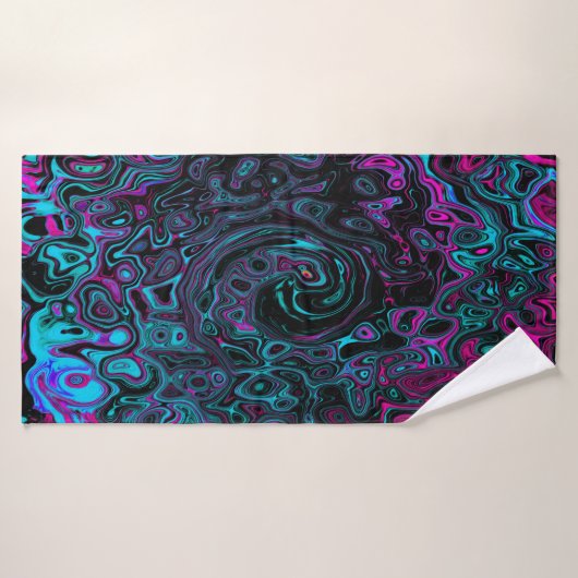 Retro Aqua Magenta und Abstrakter Schwarzer Swirl Badehandtuch (Badehandtuch)