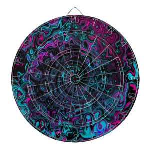 Retro Aqua Magenta und Abstrakter Schwarzer Swirl Dartscheibe