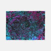 Retro Aqua Magenta und Abstrakter Schwarzer Swirl Fleecedecke (Vorderseite (Horizontal))