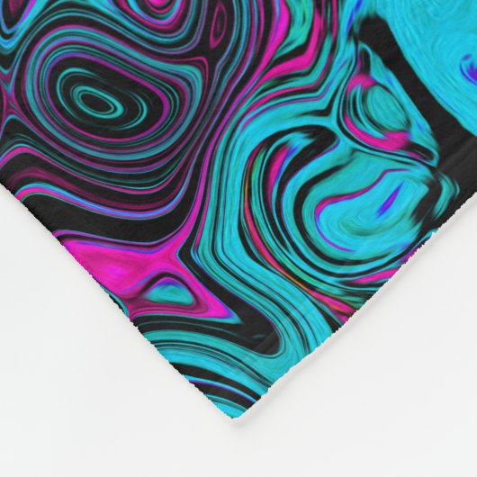 Retro Aqua Magenta und Abstrakter Schwarzer Swirl Fleecedecke (Ecke)