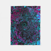 Retro Aqua Magenta und Abstrakter Schwarzer Swirl Fleecedecke (Vorderseite)