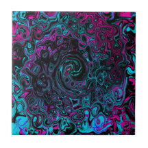 Retro Aqua Magenta und Abstrakter Schwarzer Swirl