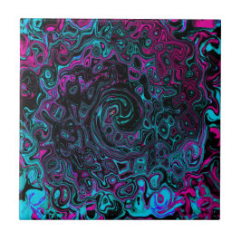 Retro Aqua Magenta und Abstrakter Schwarzer Swirl Fliese