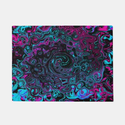 Retro Aqua Magenta und Abstrakter Schwarzer Swirl Fußmatte (Vorderseite)