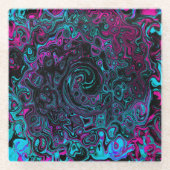 Retro Aqua Magenta und Abstrakter Schwarzer Swirl Glasuntersetzer (Vorderseite)