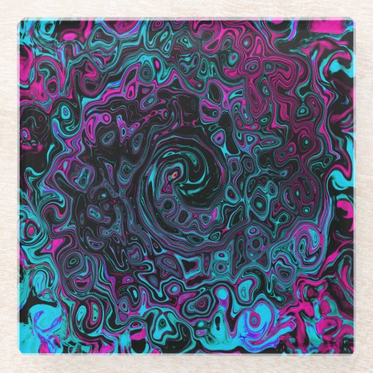 Retro Aqua Magenta und Abstrakter Schwarzer Swirl Glasuntersetzer (Vorderseite)