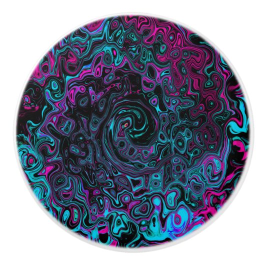 Retro Aqua Magenta und Abstrakter Schwarzer Swirl Keramikknauf (Vorderseite)