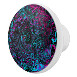 Retro Aqua Magenta und Abstrakter Schwarzer Swirl Keramikknauf