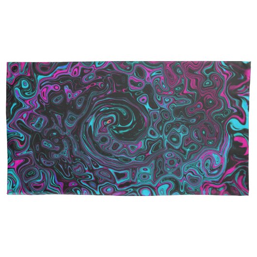 Retro Aqua Magenta und Abstrakter Schwarzer Swirl Kissenbezug (Vorderseite-Links)