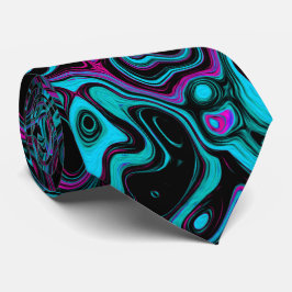 Retro Aqua Magenta und Abstrakter Schwarzer Swirl Krawatte