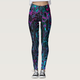 Retro Aqua Magenta und Abstrakter Schwarzer Swirl Leggings