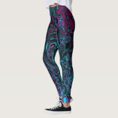 Retro Aqua Magenta und Abstrakter Schwarzer Swirl Leggings (Links)