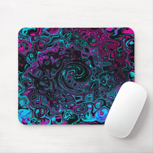 Retro Aqua Magenta und Abstrakter Schwarzer Swirl Mousepad (Mit Mouse)