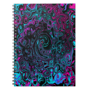 Retro Aqua Magenta und Abstrakter Schwarzer Swirl Notizblock