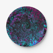 Retro Aqua Magenta und Abstrakter Schwarzer Swirl Pappteller (Vorderseite)