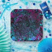 Retro Aqua Magenta und Abstrakter Schwarzer Swirl Pappteller (Party)