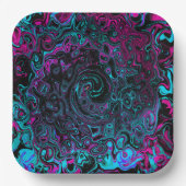 Retro Aqua Magenta und Abstrakter Schwarzer Swirl Pappteller (Vorderseite)
