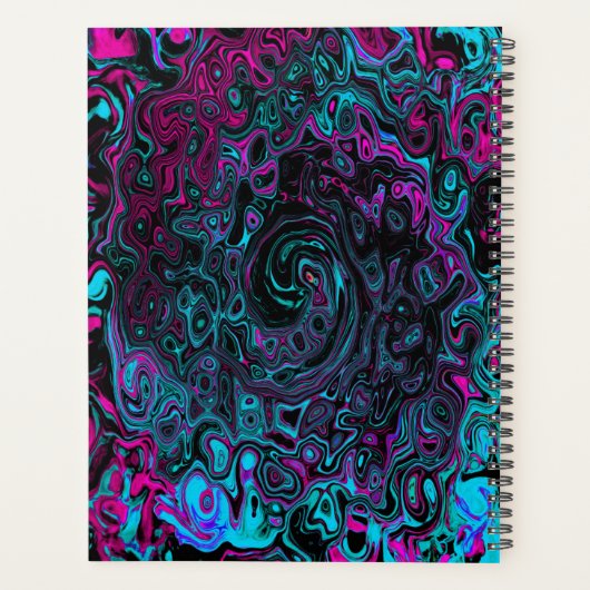 Retro Aqua Magenta und Abstrakter Schwarzer Swirl Planer (Rückseite)