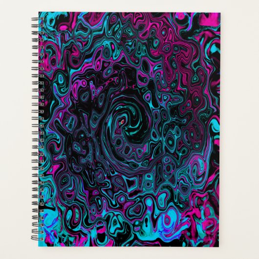 Retro Aqua Magenta und Abstrakter Schwarzer Swirl Planer (Vorderseite)
