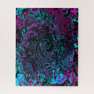 Retro Aqua Magenta und Abstrakter Schwarzer Swirl Puzzle