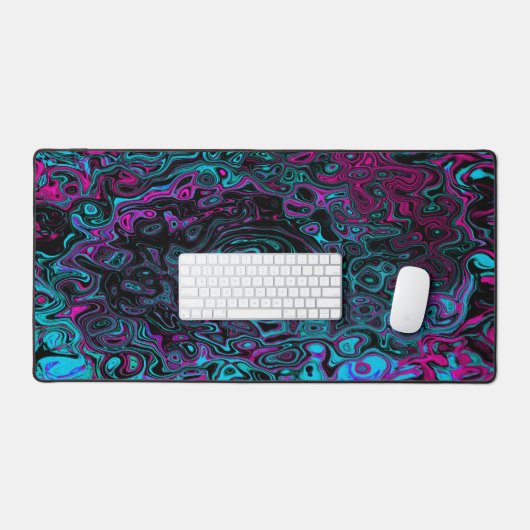 Retro Aqua Magenta und Abstrakter Schwarzer Swirl Schreibtischunterlage (Tastatur & Maus)
