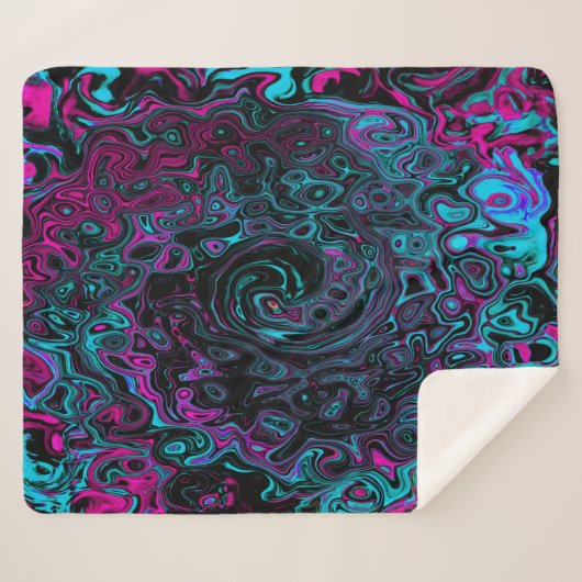 Retro Aqua Magenta und Abstrakter Schwarzer Swirl Sherpadecke (Vorderseite (Horizontal))