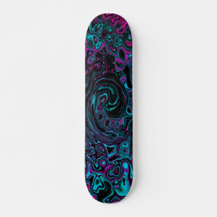 Retro Aqua Magenta und Abstrakter Schwarzer Swirl Skateboard