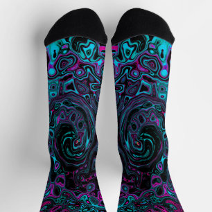 Retro Aqua Magenta und Abstrakter Schwarzer Swirl Socken