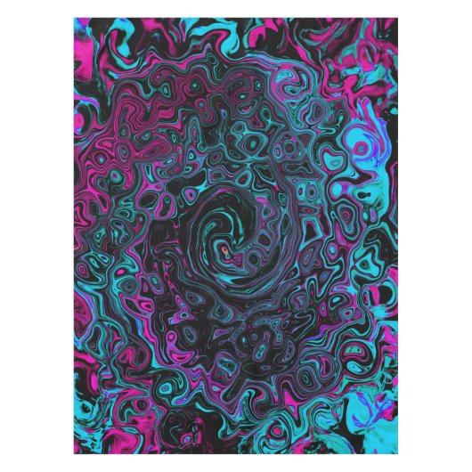 Retro Aqua Magenta und Abstrakter Schwarzer Swirl Tischdecke (Vorderseite)