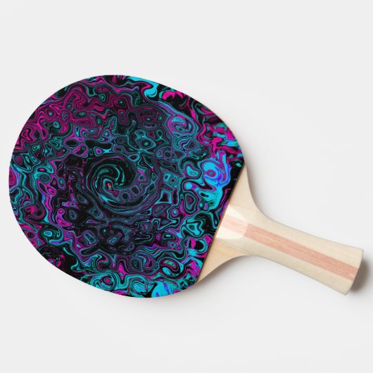 Retro Aqua Magenta und Abstrakter Schwarzer Swirl Tischtennis Schläger (Seitenansicht)