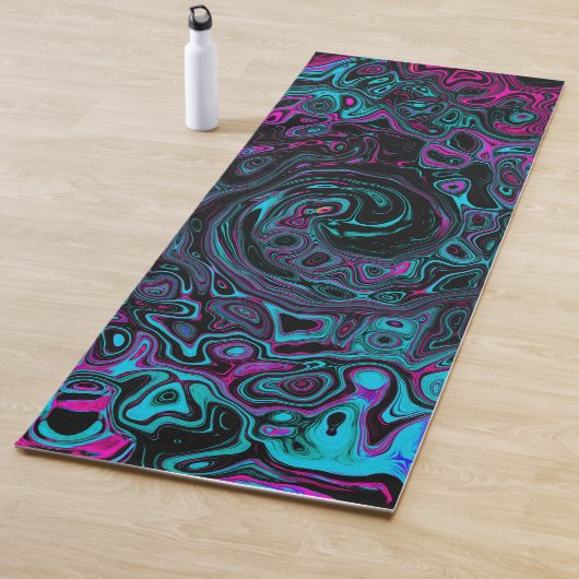 Retro Aqua Magenta und Abstrakter Schwarzer Swirl Yogamatte (Beispiel)
