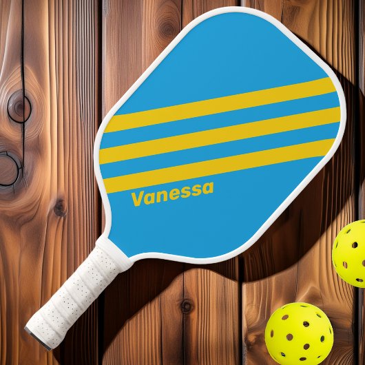 Retro Aqua Reef Drei Streifen mit Namen Pickleball Schläger