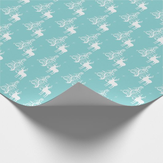 Retro-Aqua-Reh und stilisiertes Baumumhüllungspapi Geschenkpapier (Ecke)