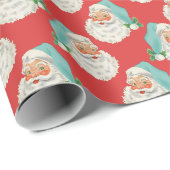 Retro Aqua Santa auf Red Christmas Wrapping Paper Geschenkpapier (Rolleneckpunkt)