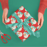 Retro Aqua Santa auf Red Christmas Wrapping Paper Geschenkpapier<br><div class="desc">Retro Vintager Weihnachtsmann auf Vintagem,  rotem Hintergrund mit einem türkisblauen,  türkisblauen Hut.</div>