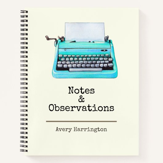 Retro Aqua Schreibmaschine Personalisiert Vintag Notizblock (Vorderseite)