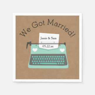Retro Aqua Schreibwriter Wedding Paper Napkins Serviette