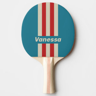 Retro Aqua Surf Pin Streifen mit Namen Tischtennis Schläger