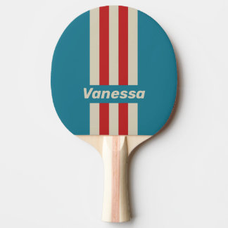 Retro Aqua Surf Pin Streifen mit Namen Tischtennis Schläger