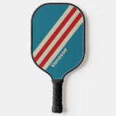 Retro Aqua Surf Streifen mit Namen Pickleball Schläger (Rückseite)