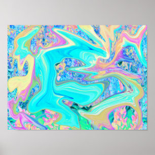 Retro-Aquablau-Liquid Art auf abstrakten Hortensie Poster