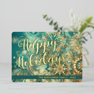 Retro Aquamarin Blue Abstrakt Snowflorale Kunstvol Folien Feiertagskarte